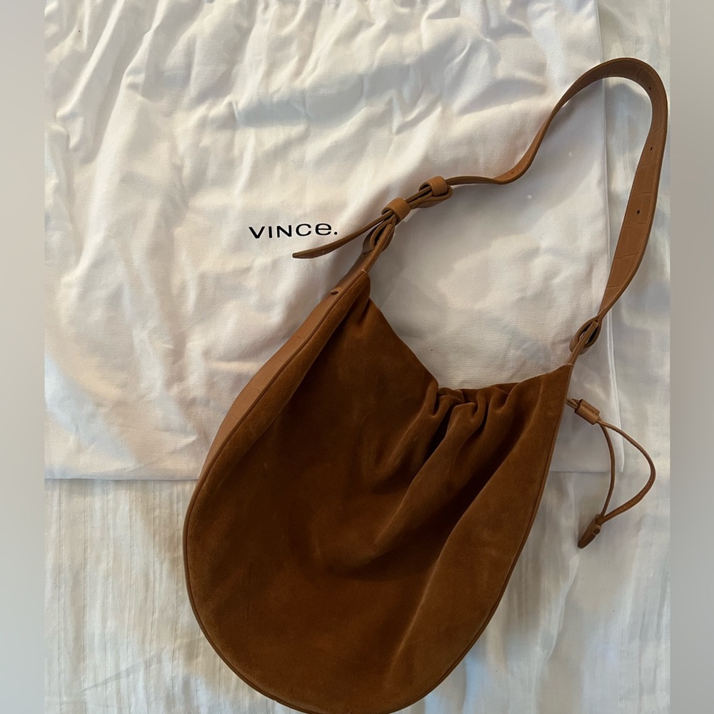 Vince suede and croc leather shoulder bag tan brown straw colored new w/o tags